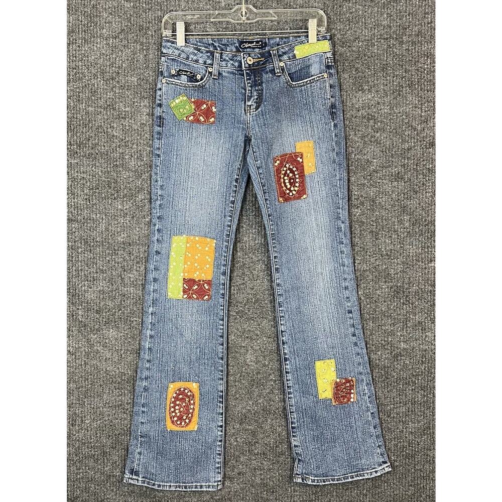 Rare Y2K Clash Patchwork Boot Cut Jeans Size 3 Festival 90's Boho Hippie Artsy